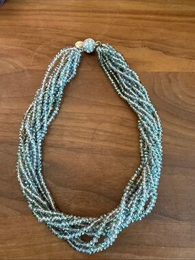 Saachi Aqua Blue Teal Beaded Crystal Multistrand Necklace - 19”